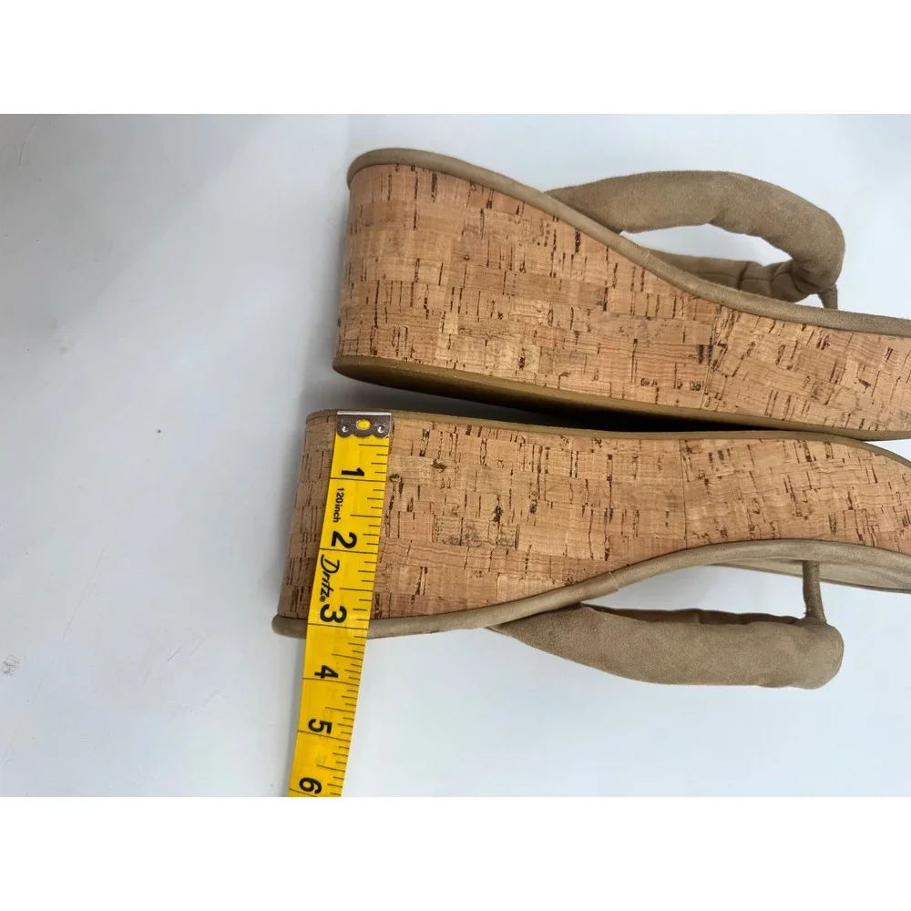 Veronica Beard Platform Sandal Women 9.5 Tan Cork Wedge Suede Thong